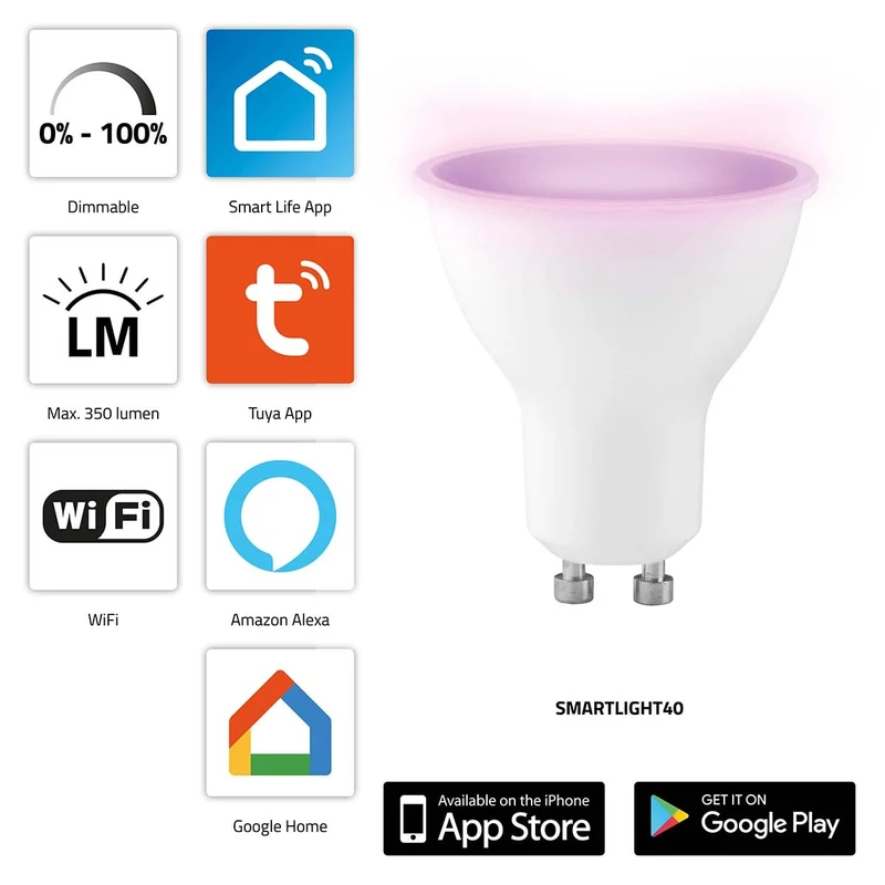 Alecto SMARTLIGHT40 - Smart-LED-Farblampe mit WLAN