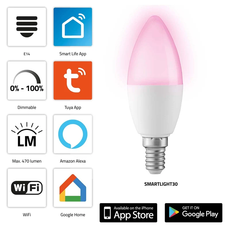 Alecto SMARTLIGHT30 - Smart-LED-Farblampe mit WLAN