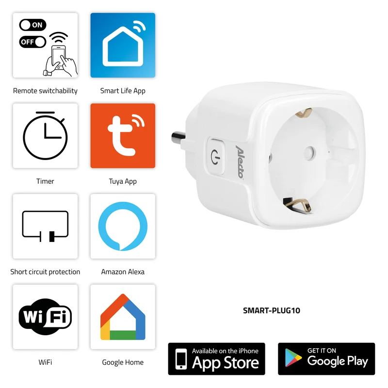 Alecto SMART-PLUG10 3 - Smart WLAN Steckdose 16A 3680W - 3 Stück - Weiß