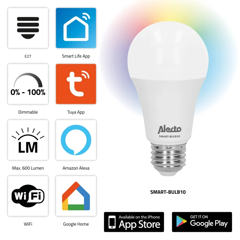 Alecto SMART-BULB10 2 - Smarte LED-Farblampe mit WLAN - 2er-Set