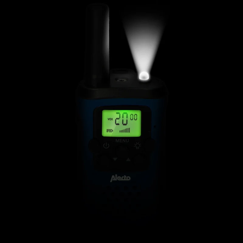 Alecto FR175BW - Walkie Talkie Set - 2 Handgeräte - Reichweite bis zu 7 km - 8 Kanäle - PTT und VOX - 24 Stunden Standby - Ladestation inklusive - Kopfhöreranschluss - Blau Schwarz