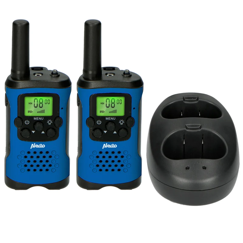 Alecto FR175BW - Walkie Talkie Set - 2 Handgeräte - Reichweite bis zu 7 km - 8 Kanäle - PTT und VOX - 24 Stunden Standby - Ladestation inklusive - Kopfhöreranschluss - Blau Schwarz