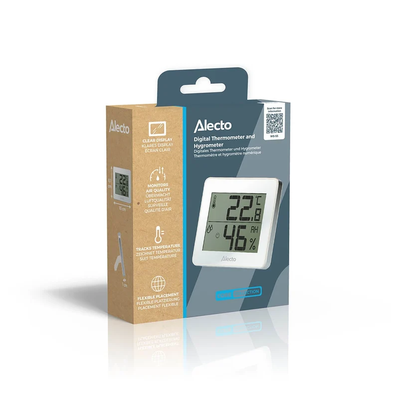 Alecto WS-55 - Digitales Thermometer / Hygrometer, weiß/silber