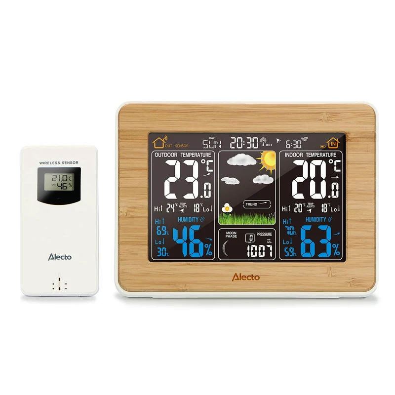 Alecto WS-1560 - Wetterstation mit kabellosem Außensensor, Bambus