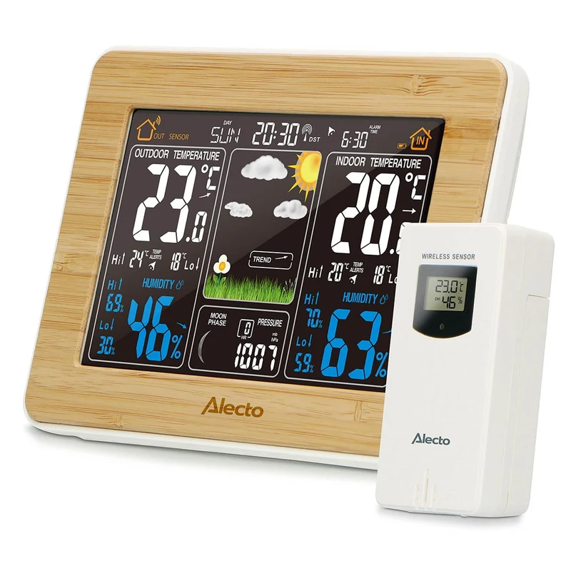 Alecto WS-1560 - Wetterstation mit kabellosem Außensensor, Bambus