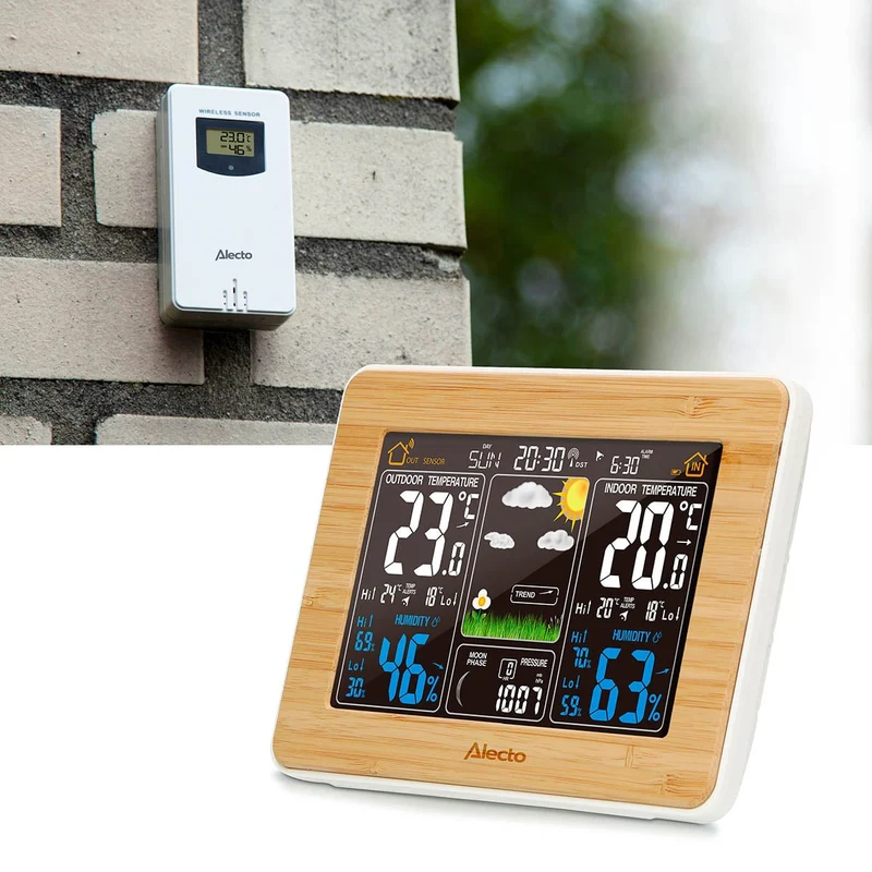 Alecto WS-1560 - Wetterstation mit kabellosem Außensensor, Bambus