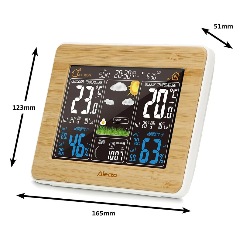 Alecto WS-1560 - Wetterstation mit kabellosem Außensensor, Bambus