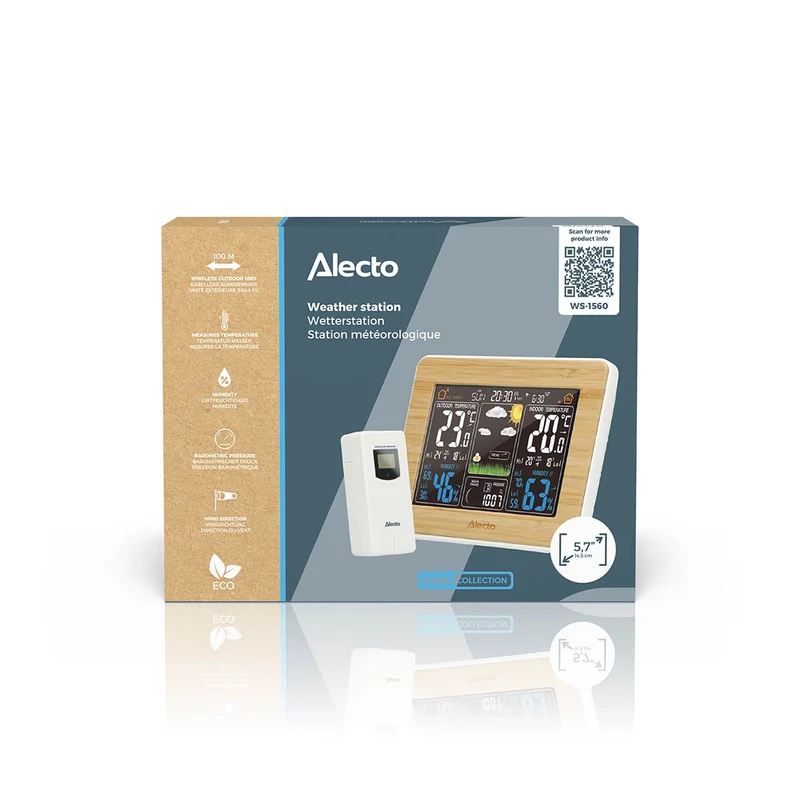 Alecto WS-1560 - Wetterstation mit kabellosem Außensensor, Bambus