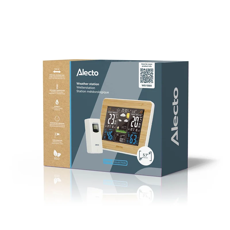 Alecto WS-1560 - Wetterstation mit kabellosem Außensensor, Bambus