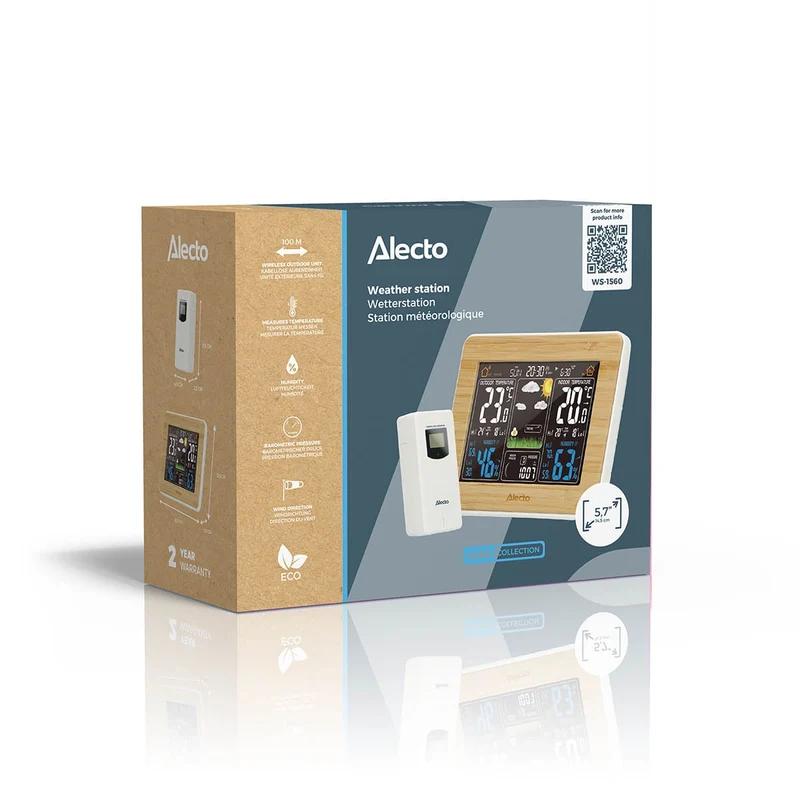 Alecto WS-1560 - Wetterstation mit kabellosem Außensensor, Bambus