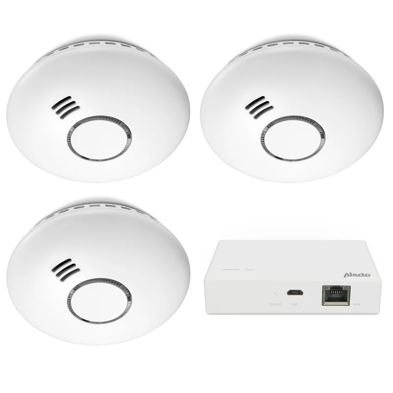 Alecto SMART-SMOKE103 - Zigbee Smart Starter-Set - Smart Bridge mit 3 Rauchmeldern - Weiß