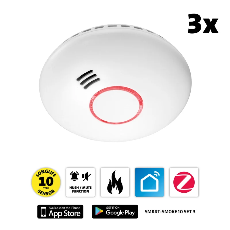 Alecto SMART-SMOKE103 - Zigbee Smart Starter-Set - Smart Bridge mit 3 Rauchmeldern - Weiß