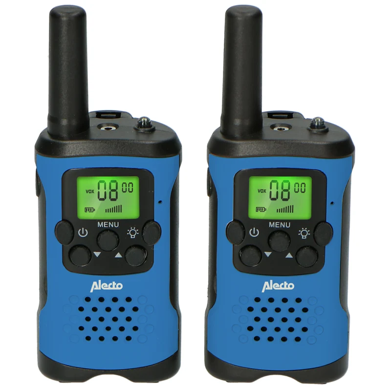 Alecto FR-115BW - Set mit zwei Walkie Talkies für Kinder, Reichweite von bis zu 7 Kilometern, Blau/Schwarz