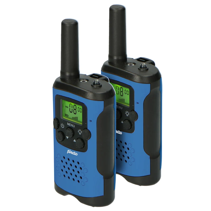 Alecto FR-115BW - Set mit zwei Walkie Talkies für Kinder, Reichweite von bis zu 7 Kilometern, Blau/Schwarz