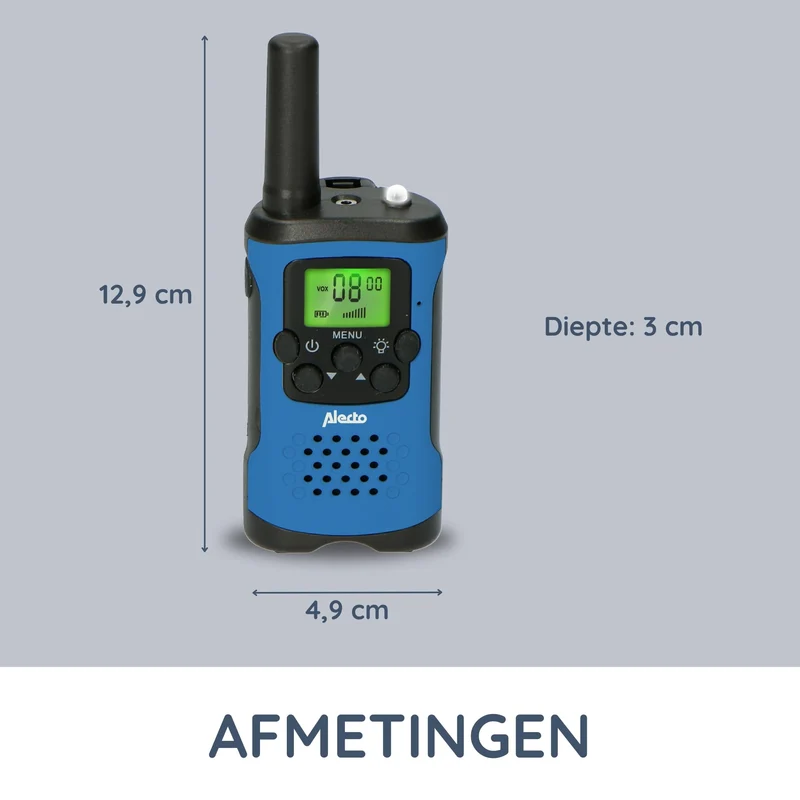 Alecto FR-115BW - Set mit zwei Walkie Talkies für Kinder, Reichweite von bis zu 7 Kilometern, Blau/Schwarz