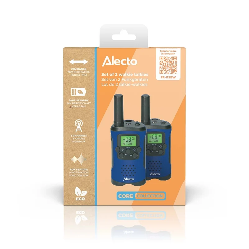 Alecto FR-115BW - Set mit zwei Walkie Talkies für Kinder, Reichweite von bis zu 7 Kilometern, Blau/Schwarz