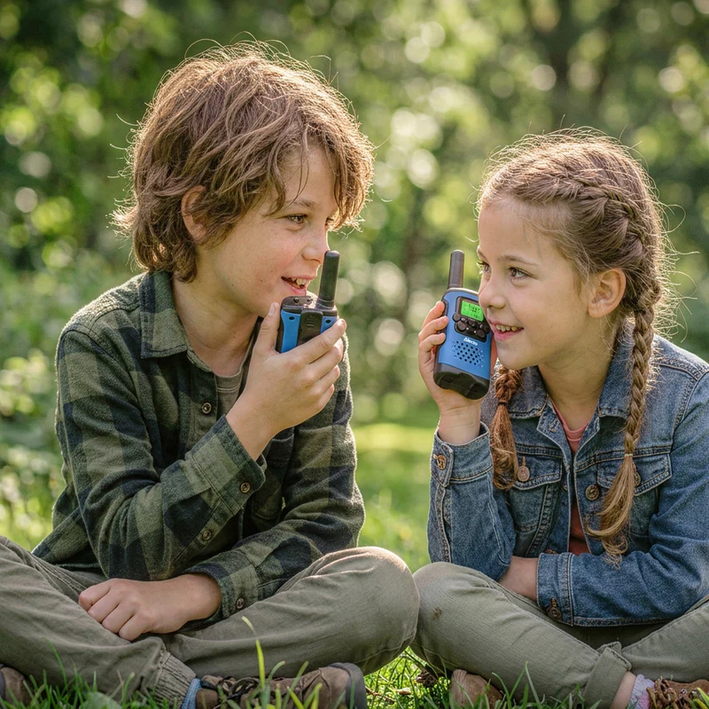 Alecto FR-115BW - Set mit zwei Walkie Talkies für Kinder, Reichweite von bis zu 7 Kilometern, Blau/Schwarz