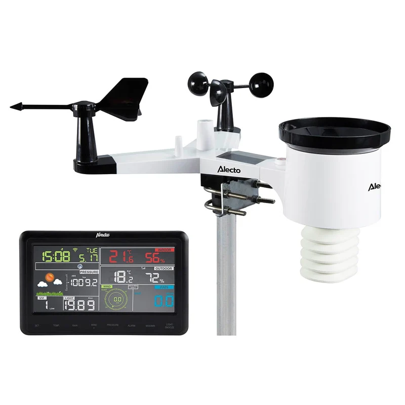 Alecto WS-5500 - Professionelle 8-in-1 WLAN Wetterstation mit App und kabellosem Außensensor - Schwarz