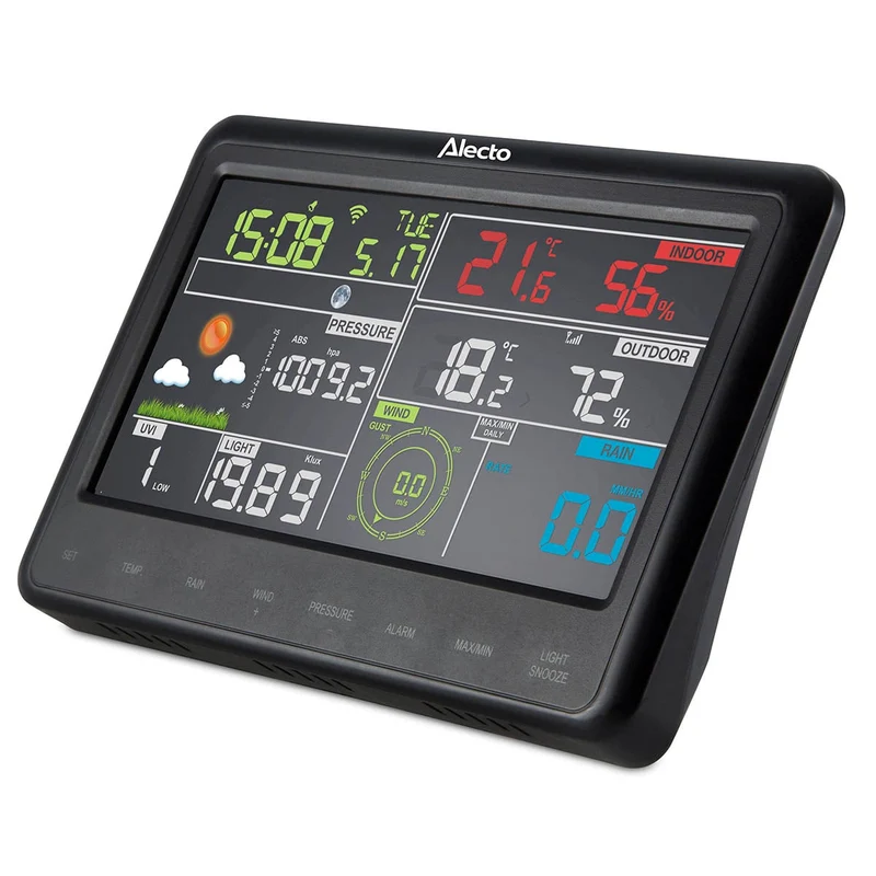 Alecto WS-5500 - Professionelle 8-in-1 WLAN Wetterstation mit App und kabellosem Außensensor - Schwarz