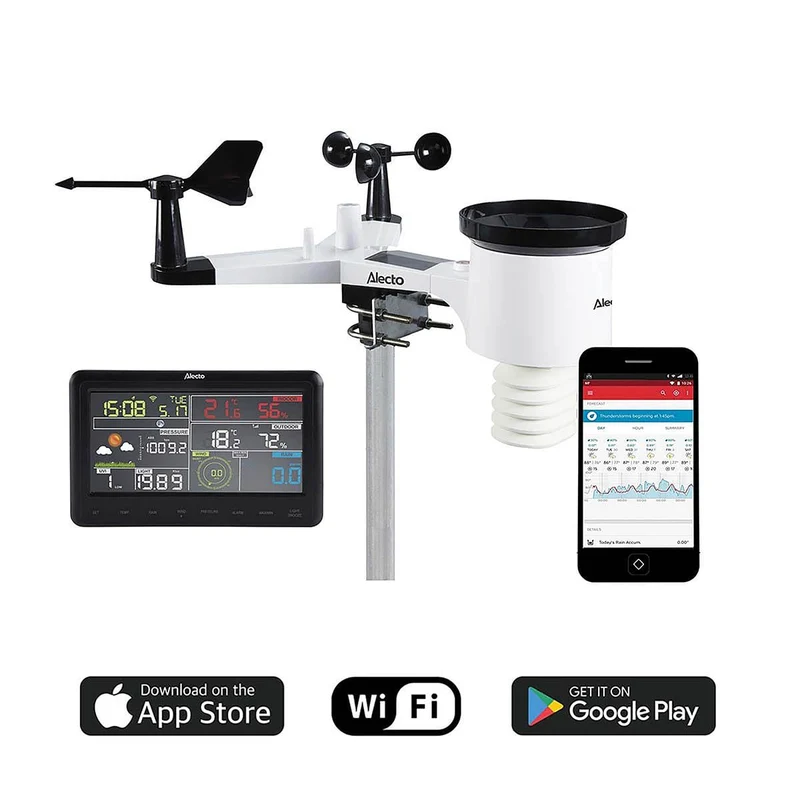 Alecto WS-5500 - Professionelle 8-in-1 WLAN Wetterstation mit App und kabellosem Außensensor - Schwarz