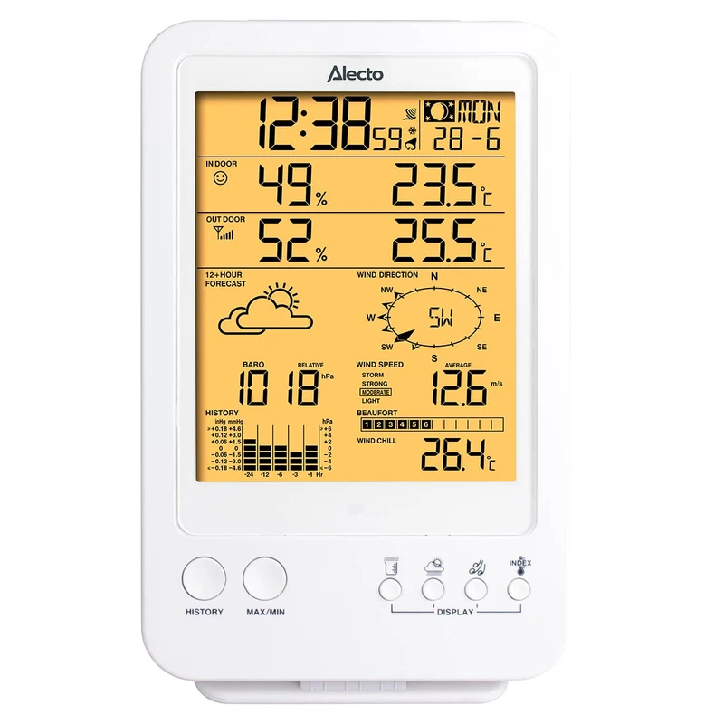 Alecto WS-4800 - Professionelle Wetterstation mit kabellosem Sensor - Weiß