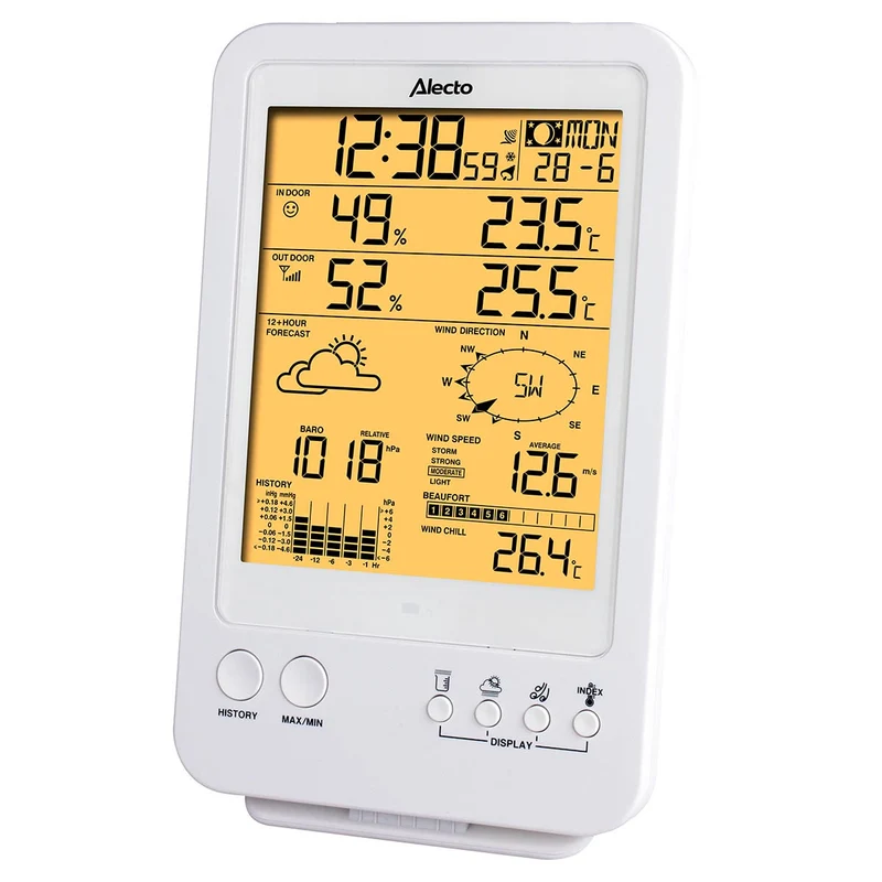 Alecto WS-4800 - Professionelle Wetterstation mit kabellosem Sensor - Weiß