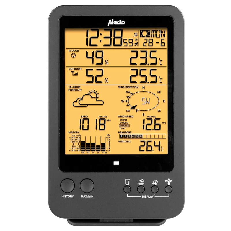 Alecto WS-4700 - Professionelle Wetterstation mit kabellosem Sensor - Schwarz