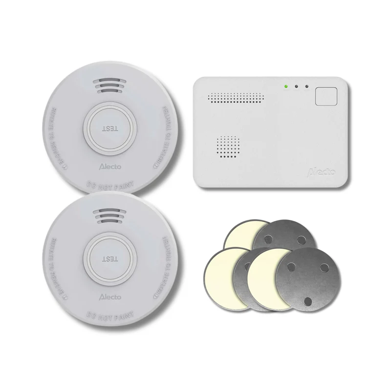 Alecto SD110 2X + COA1910 + SMK10 (3x) - Komplettes Sicherheitsset mit 2 Rauchmeldern, Kohlenmonoxidmelder und 3 Magnetischen Montagesets - Bohrlochfreie Installation