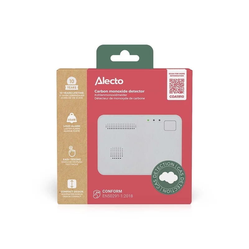 Alecto SD110 2X + COA1910 + SMK10 (3x) - Komplettes Sicherheitsset mit 2 Rauchmeldern, Kohlenmonoxidmelder und 3 Magnetischen Montagesets - Bohrlochfreie Installation
