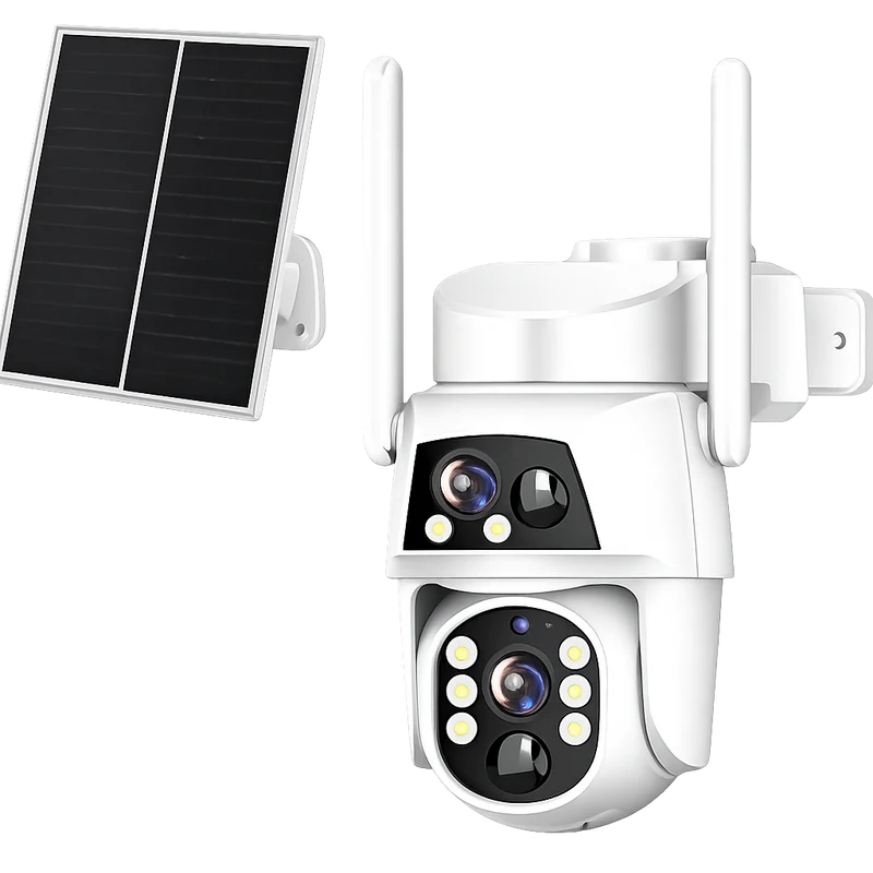 Solar PTZ WIFI Cam - 4MP(2MP+2MP) Kompatibel mit Monitor NVR