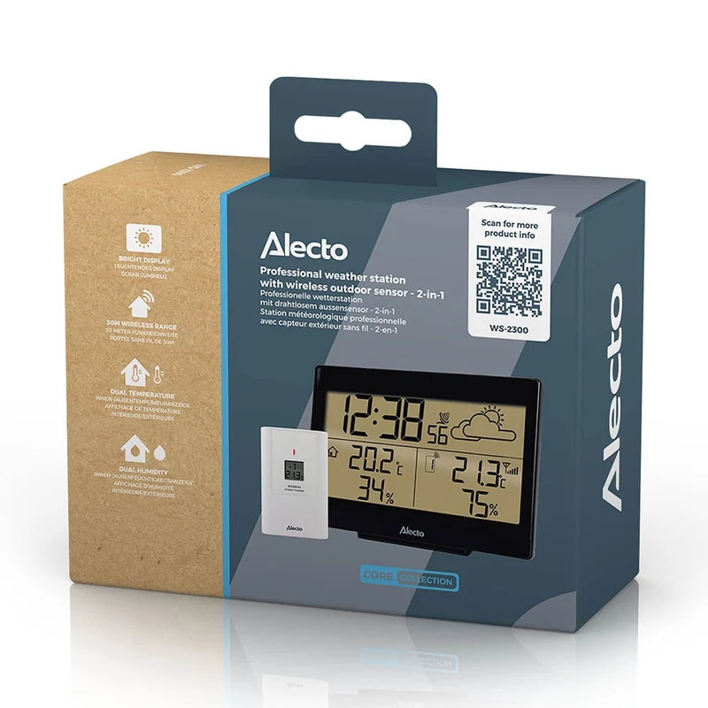 Alecto WS-2300 - Wetterstation mit kabellosem Außensensor, schwarz