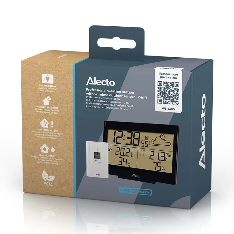 Alecto WS-2300 - Wetterstation mit kabellosem Außensensor, schwarz