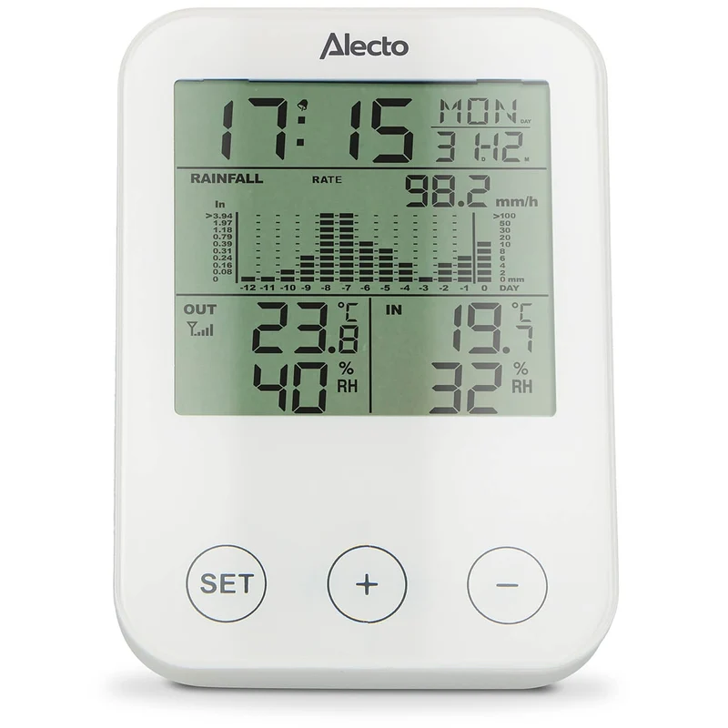Alecto WS-1200 - Wetterstation mit kabelloser Messung der Niederschlagsmenge, weiß