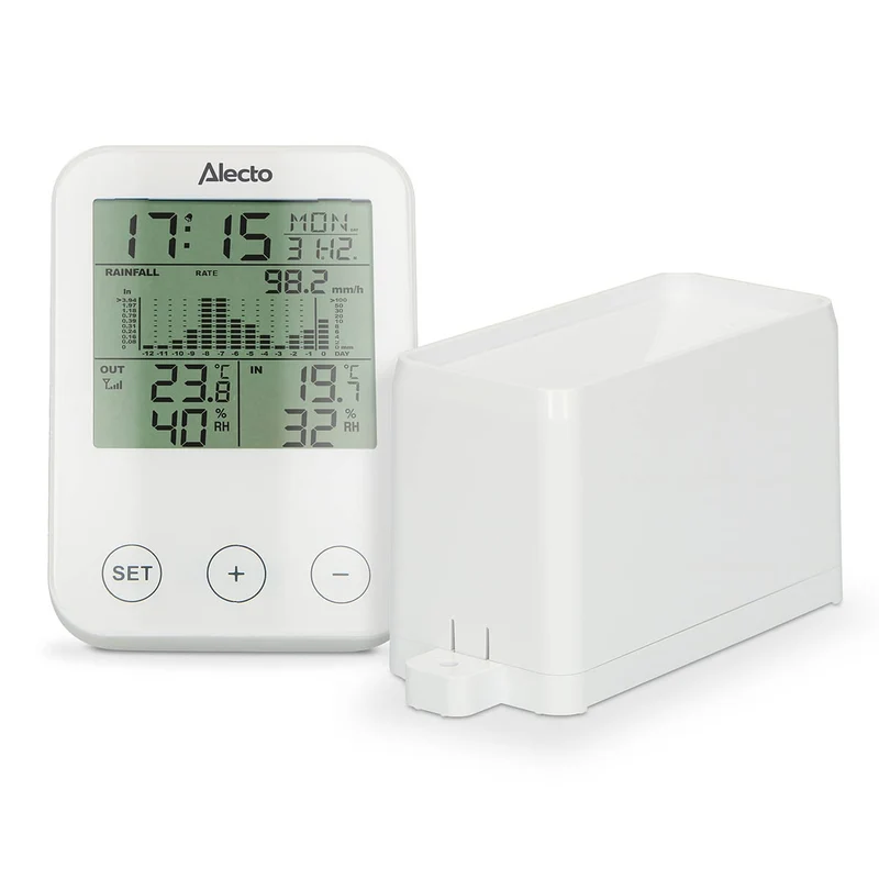 Alecto WS-1200 - Wetterstation mit kabelloser Messung der Niederschlagsmenge, weiß
