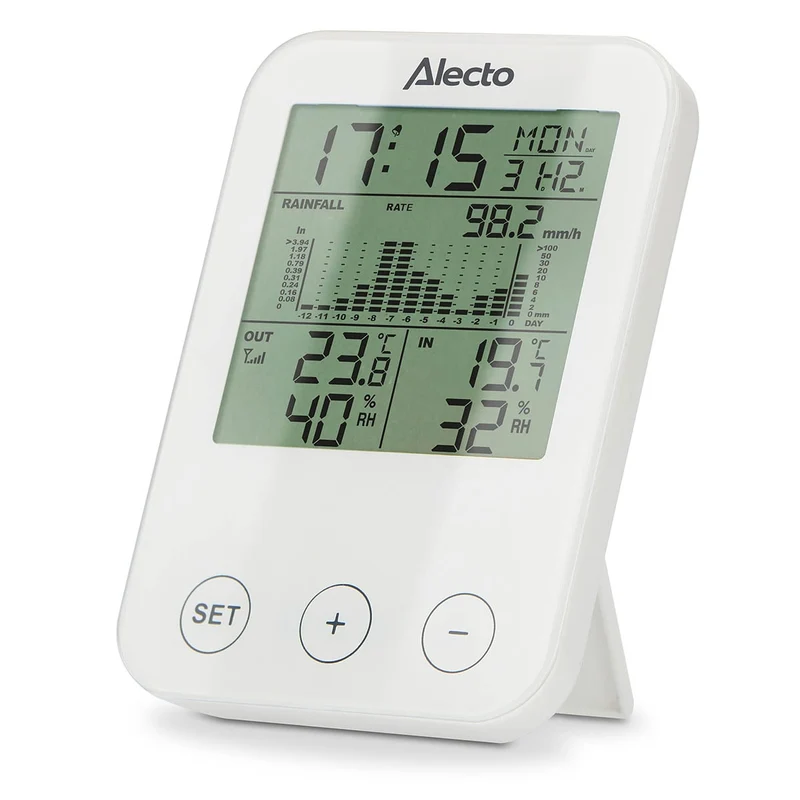 Alecto WS-1200 - Wetterstation mit kabelloser Messung der Niederschlagsmenge, weiß