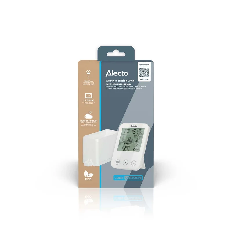 Alecto WS-1200 - Wetterstation mit kabelloser Messung der Niederschlagsmenge, weiß