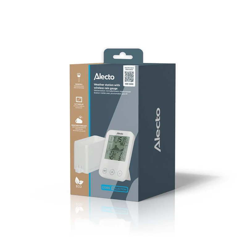 Alecto WS-1200 - Wetterstation mit kabelloser Messung der Niederschlagsmenge, weiß