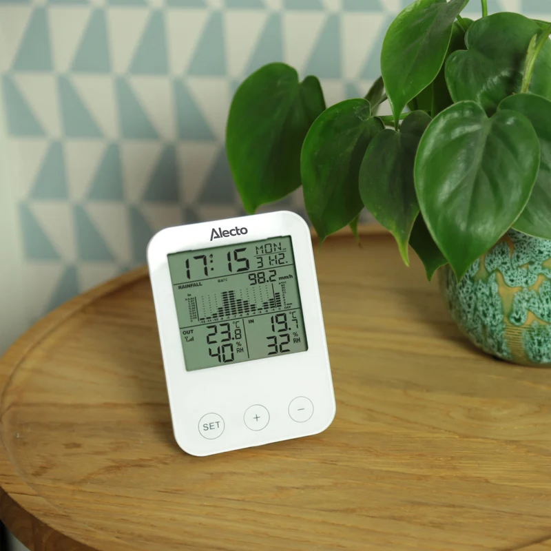 Alecto WS-1200 - Wetterstation mit kabelloser Messung der Niederschlagsmenge, weiß