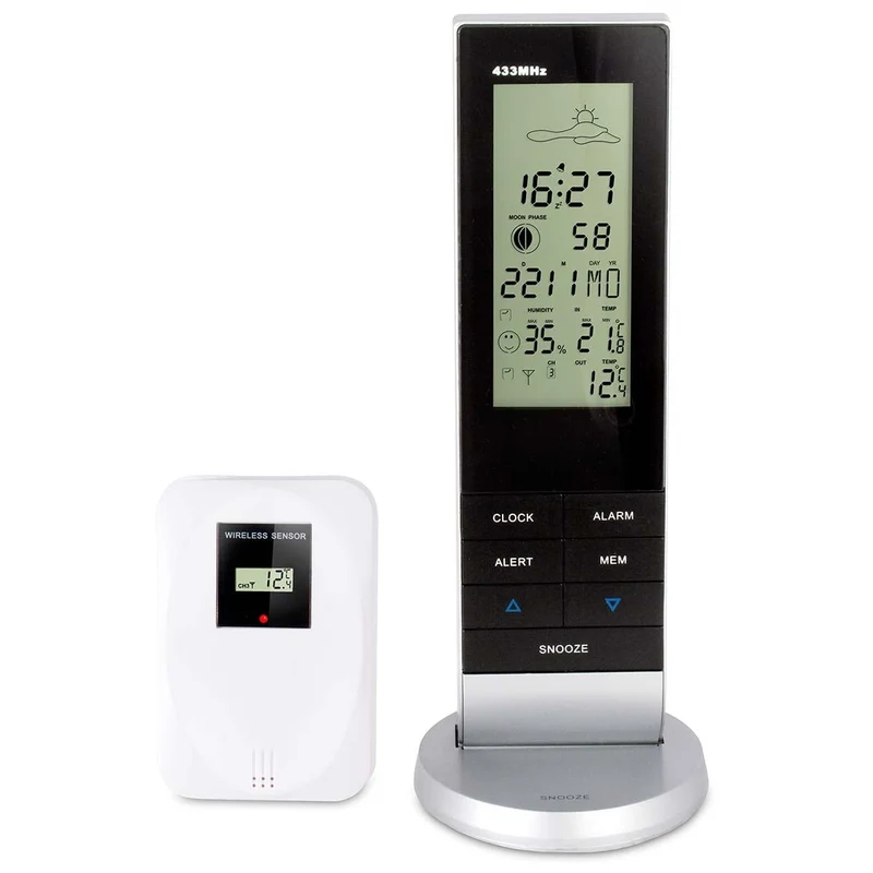 Alecto WS-1150 - Wetterstation mit kabellosem Außensensor, schwarz/silber
