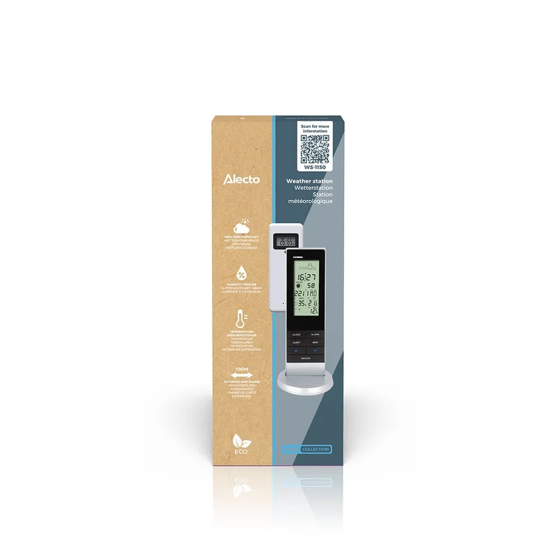 Alecto WS-1150 - Wetterstation mit kabellosem Außensensor, schwarz/silber