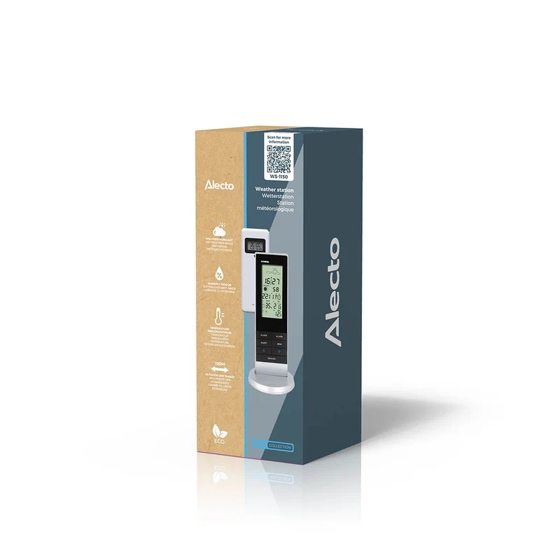 Alecto WS-1150 - Wetterstation mit kabellosem Außensensor, schwarz/silber