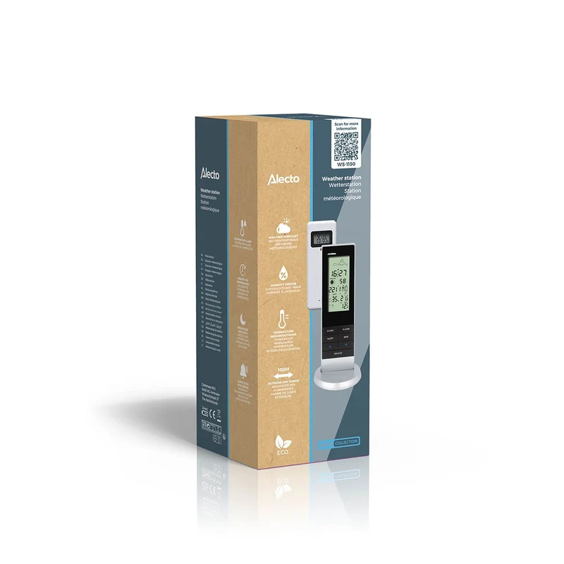 Alecto WS-1150 - Wetterstation mit kabellosem Außensensor, schwarz/silber