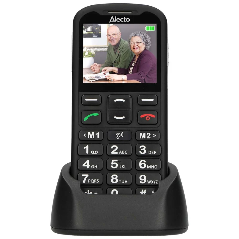 Alecto CM10 – Einfaches 4G-Handy für Senioren mit SOS-Notruftaste – Große Tasten, Ladestation und hörgerätekompatibel – Schwarz
