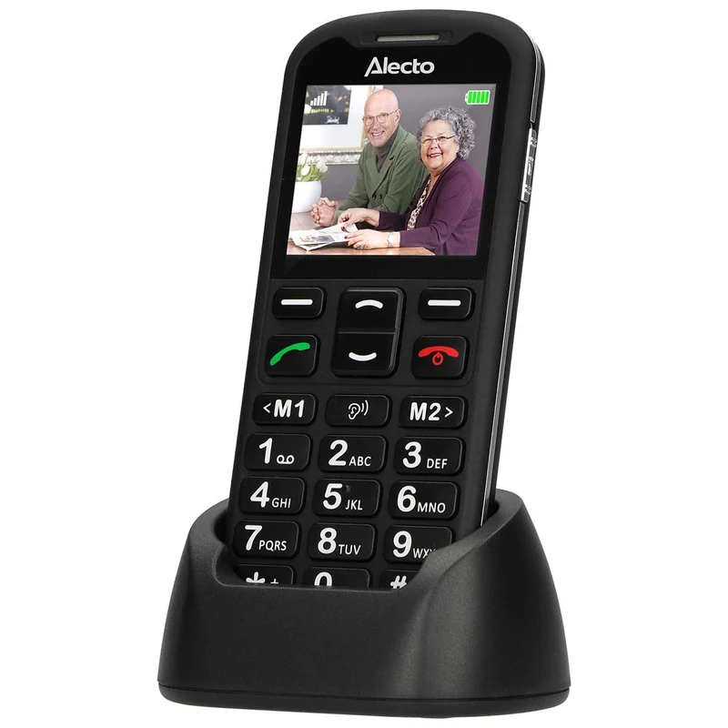 Alecto CM10 – Einfaches 4G-Handy für Senioren mit SOS-Notruftaste – Große Tasten, Ladestation und hörgerätekompatibel – Schwarz