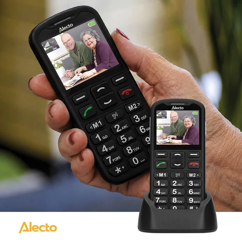 Alecto CM10 – Einfaches 4G-Handy für Senioren mit SOS-Notruftaste – Große Tasten, Ladestation und hörgerätekompatibel – Schwarz