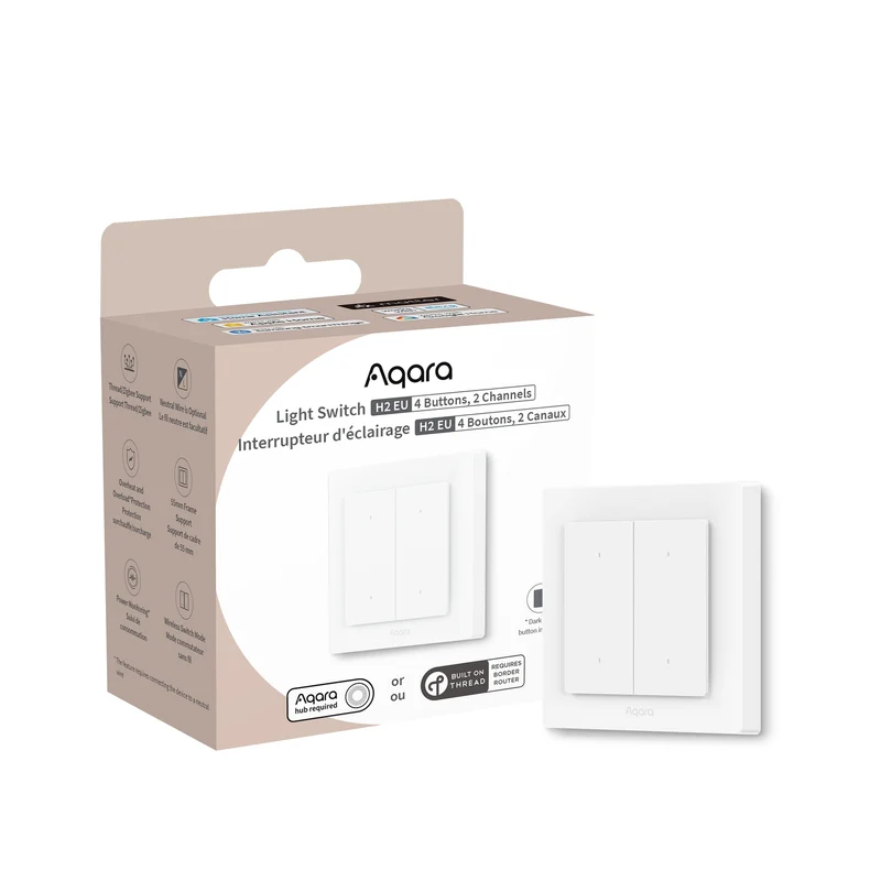 Aqara Light Switch H2 EU 4 Tasten, 2 Kanäle, Offline (Zigbee, Matter over Thread)