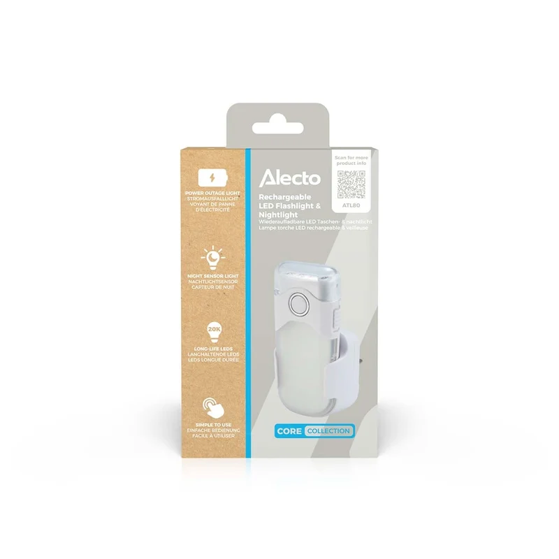 Alecto ATL-80 - Aufladbare LED-Taschenlampe/LED-Nachtlicht mit Sensor, Weiß