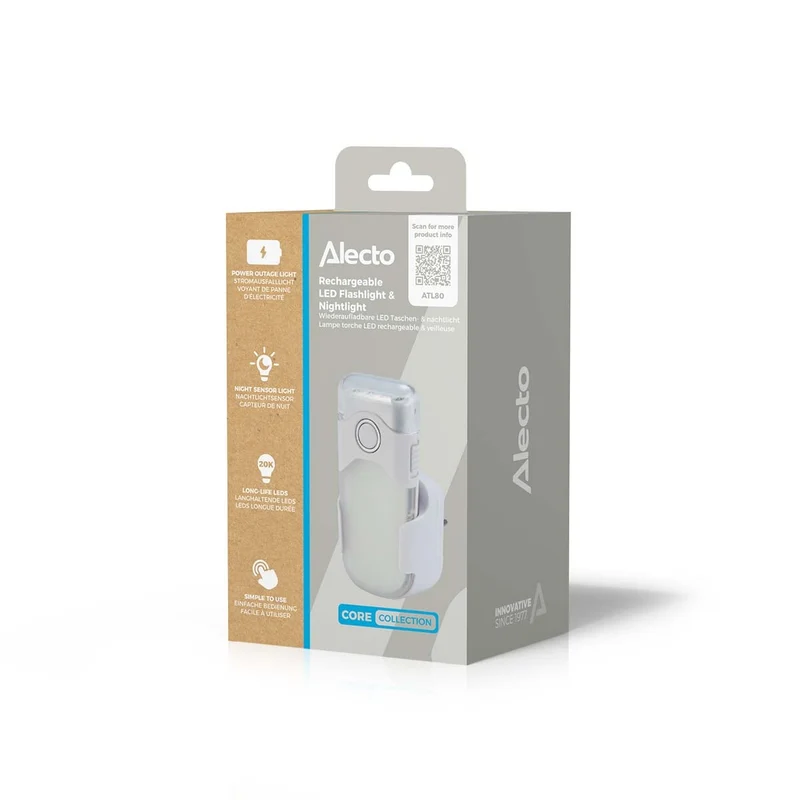 Alecto ATL-80 - Aufladbare LED-Taschenlampe/LED-Nachtlicht mit Sensor, Weiß