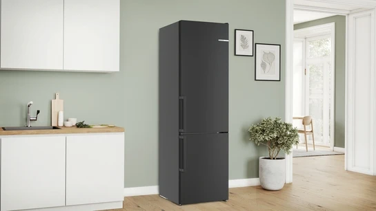Serie 4 Freistehende Kühl-Gefrier-Kombination mit Gefrierbereich unten 203 x 60 cm Gebürsteter schwarzer Stahl AntiFingerprint KGN39VXAU
