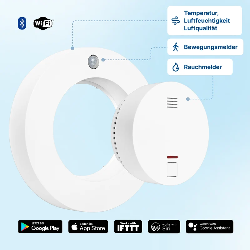 Livy Protect + 10-Jahres-Rauchmelder 3er Set // Rauchalarm, Bewegungsalarm, Luftqualität, Temperatur, Luftfeuchtigkeit